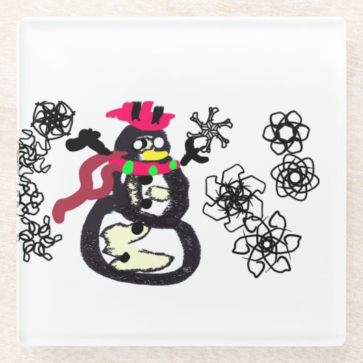 Snowman winter  ガラスコースター (正面)