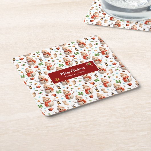 Snowman Winter Holiday - Merry Christmas スクエアペーパーコースター (アングル)