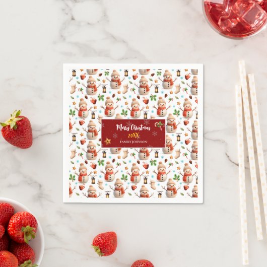 Snowman Winter Holiday - Merry Christmas スタンダードカクテルナプキン (インサイチュ)