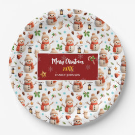 Snowman Winter Holiday - Merry Christmas ペーパープレート