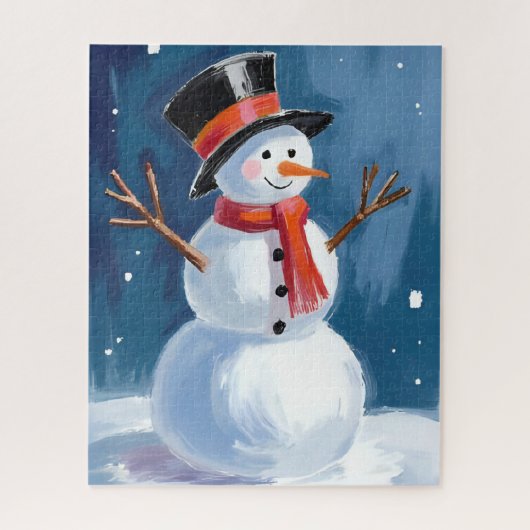 Snowman Winter Watercolor ジグソーパズル (縦)