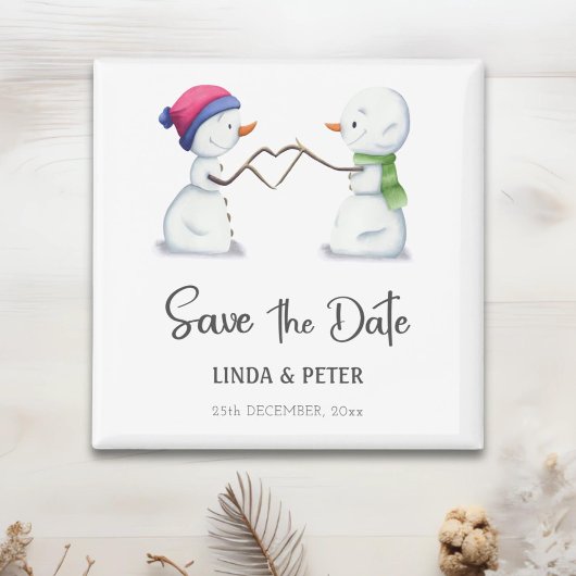 Snowman Winter Wedding Save the Date マグネット