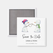 Snowman Winter Wedding Save the Date マグネット (正面/裏面)
