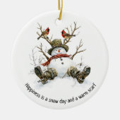 Snowman with Cardinals セラミックオーナメント (正面)