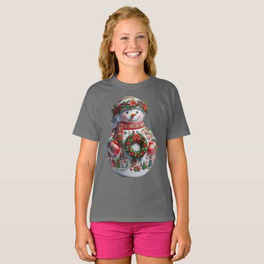 Snowman with Christmas Wreath, Christmas, Author Tシャツ (正面フル)