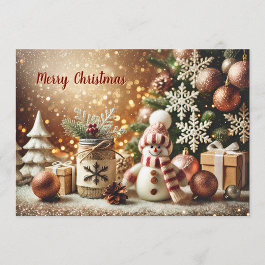 Snowman with Glittery Background and Snowflakes シーズンカード (正面)