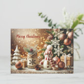 Snowman with Glittery Background and Snowflakes シーズンカード (スタンド正面)