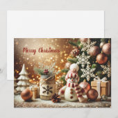 Snowman with Glittery Background and Snowflakes シーズンカード (正面/裏面)