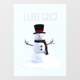 Snowman with hat and scarf. I Love Snow ウィンドウサイン