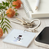 Snowman with hat and scarf. I Love Snow キーホルダー (正面右)