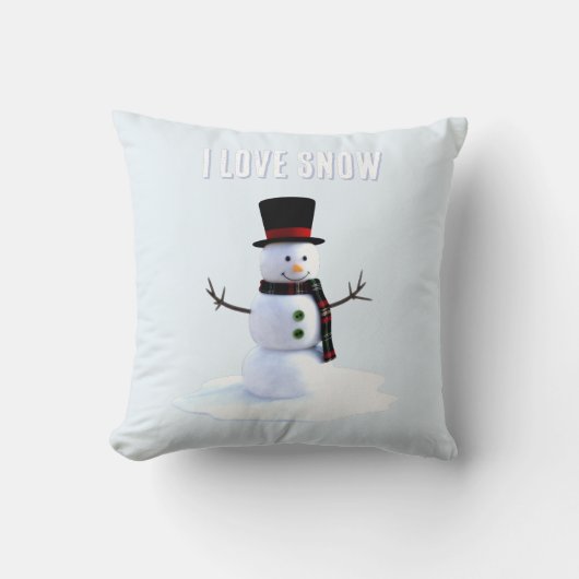 Snowman with hat and scarf. I Love Snow クッション (正面)