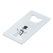 Snowman with hat and scarf. I Love Snow クレジットカード栓抜き (正面アングル)