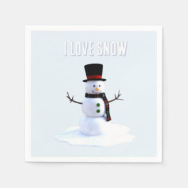 Snowman with hat and scarf. I Love Snow スタンダードカクテルナプキン