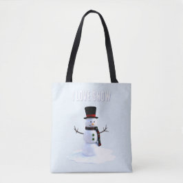 Snowman with hat and scarf. I Love Snow トートバッグ