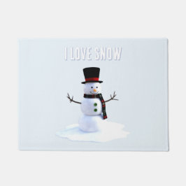 Snowman with hat and scarf. I Love Snow ドアマット