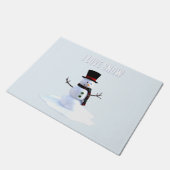 Snowman with hat and scarf. I Love Snow ドアマット (アングル)