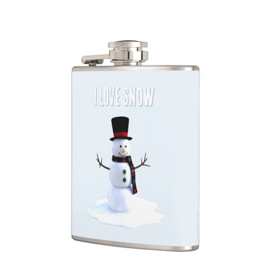 Snowman with hat and scarf. I Love Snow フラスク (左)