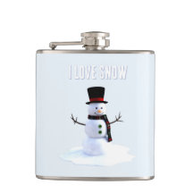 Snowman with hat and scarf. I Love Snow