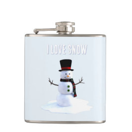 Snowman with hat and scarf. I Love Snow フラスク