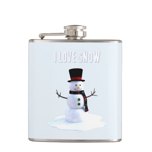 Snowman with hat and scarf. I Love Snow フラスク (正面)
