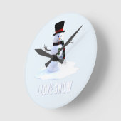 Snowman with hat and scarf. I Love Snow ラウンド壁時計 (傾斜)
