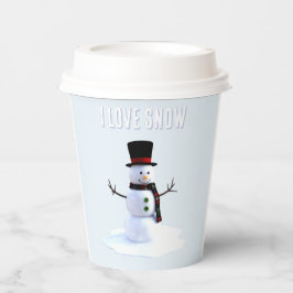 Snowman with hat and scarf. I Love Snow 紙コップ