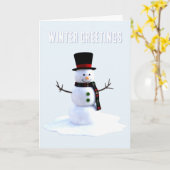 Snowman with hat and scarf. Winter Greetings カード (黄色い花)