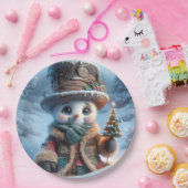  Snowman with New Year Tree, Christmas, Author Nat ペーパープレート (パーティー)