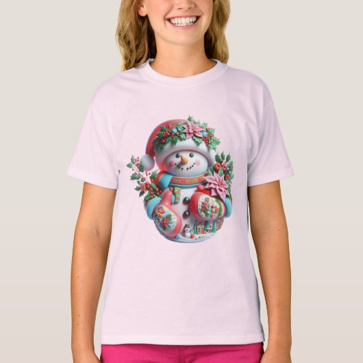  Snowman with Poinsettias, Christmas, Author Natas Tシャツ (正面)