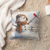 Snowman With Red Cardinal Bird クッション (ブランケット)