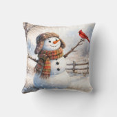 Snowman With Red Cardinal Bird クッション (裏面)