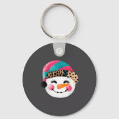 Snowman With Santa Hat And Leopard Pattern  キーホルダー (正面)