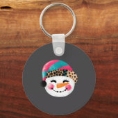 Snowman With Santa Hat And Leopard Pattern  キーホルダー (正面)