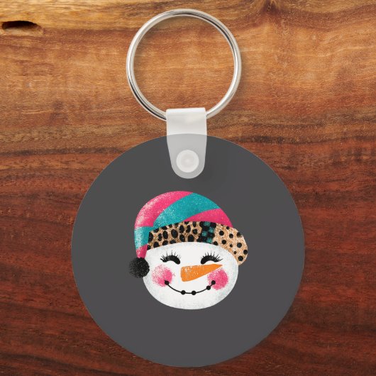 Snowman With Santa Hat And Leopard Pattern  キーホルダー (正面)