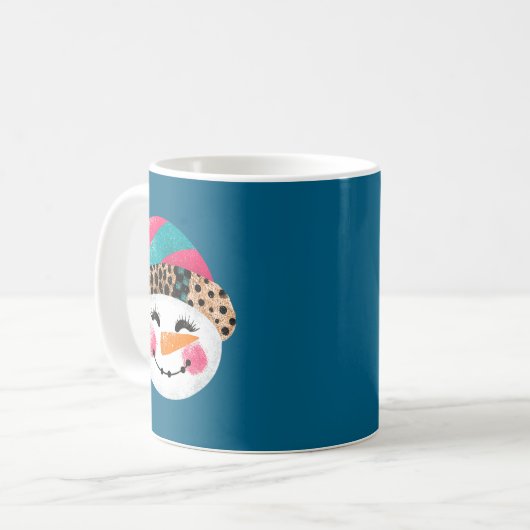Snowman With Santa Hat And Leopard Pattern コーヒーマグカップ (正面左)