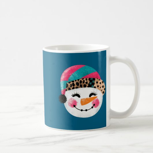 Snowman With Santa Hat And Leopard Pattern  コーヒーマグカップ (右)