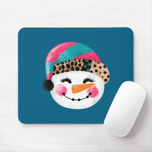 Snowman With Santa Hat And Leopard Pattern  マウスパッド (マウス)