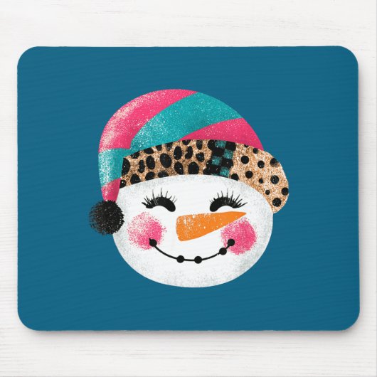 Snowman With Santa Hat And Leopard Pattern  マウスパッド (正面)
