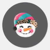 Snowman With Santa Hat And Leopard Pattern ラウンドシール (正面)