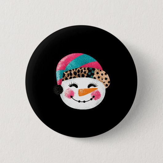 Snowman With Santa Hat And Leopard Pattern 缶バッジ (正面)