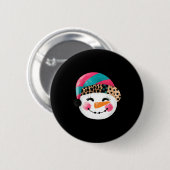 Snowman With Santa Hat And Leopard Pattern 缶バッジ (正面&裏面)
