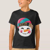 Snowman With Santa Hat And Leopard Pattern  Tシャツ (正面)