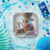 Snowman with Snow Globe, Christmas, Author Natasha ペーパープレート (パーティー)