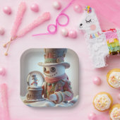 Snowman with Snow Globe, Christmas, Author Natasha ペーパープレート (パーティー)