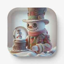 Snowman with Snow Globe, Christmas, Author Natasha ペーパープレート