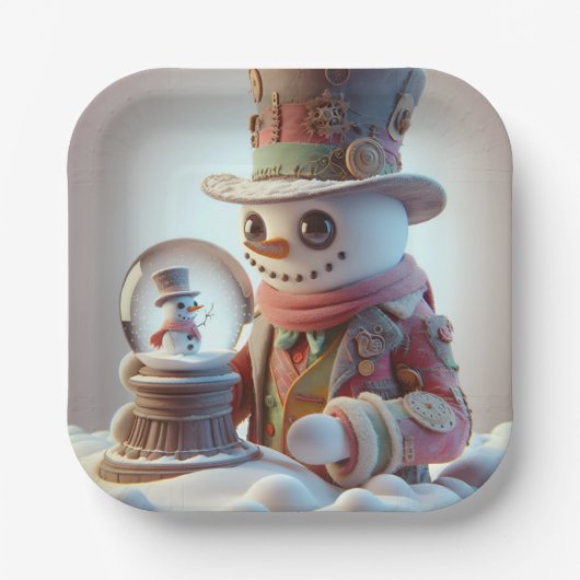 Snowman with Snow Globe, Christmas, Author Natasha ペーパープレート (正面)