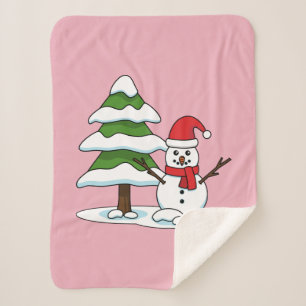 Snowman with Snowy Pine Tree シェルパブランケット