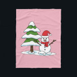 Snowman with Snowy Pine Tree フリースブランケット<br><div class="desc">An illustration of an adorable snowman with a cute red bonnet and a snowy pine tree. Snowfall during winter is one of the best experience that this season can give, not to mention that kids and adults can make their own snowman and have fun throwing snowballs. What are your happy...</div>