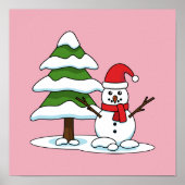 Snowman with Snowy Pine Tree ポスター (正面)