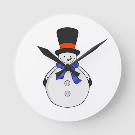 Snowman with top hat ラウンド壁時計 (正面)